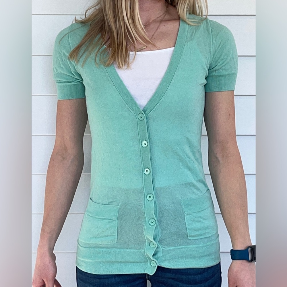 Light teal cardigan